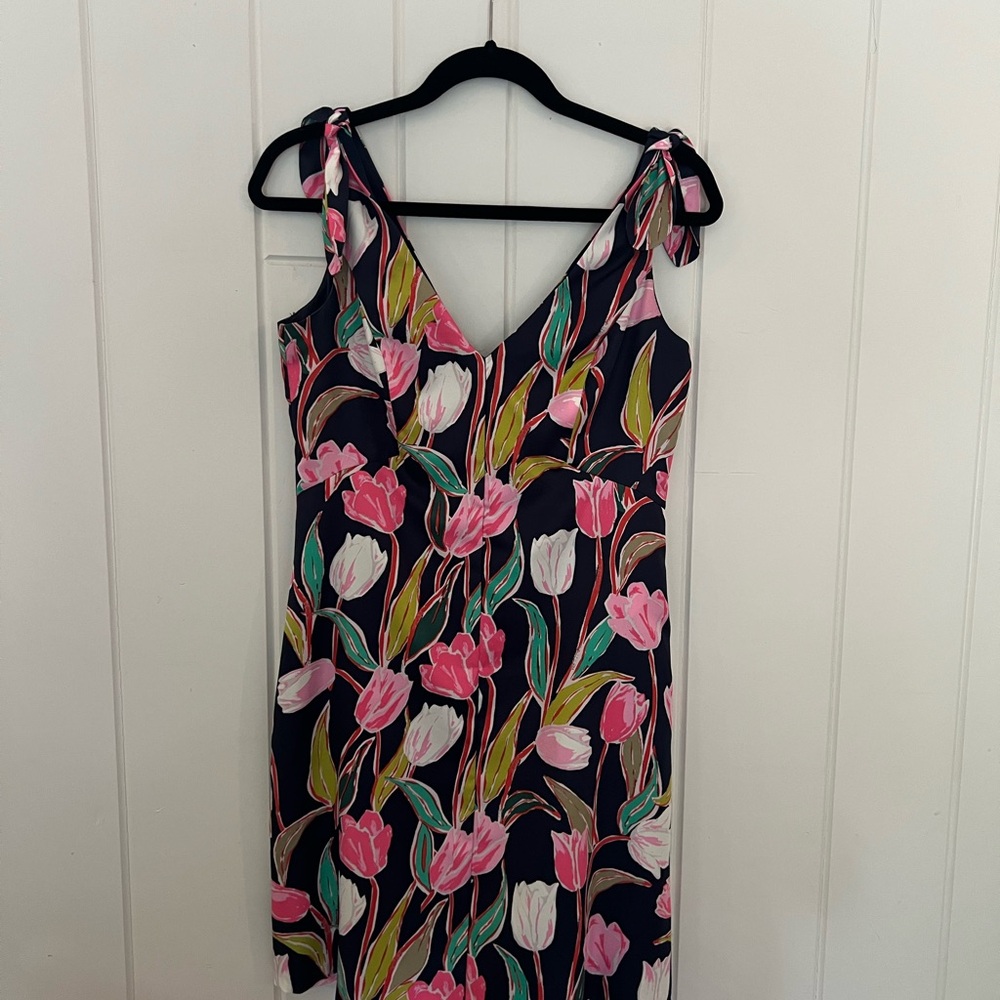 Floral V-Neck Silk Dress - Pink and Green